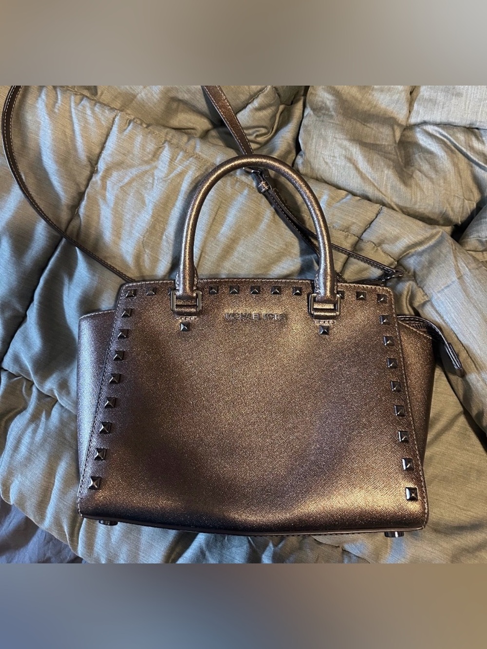 Michael Kors Metallic Bronze Studded Satchel